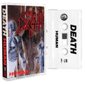 Death Human cassette tape by Cease & Desist Records, featuring dark artwork and vintage audio cassette design.