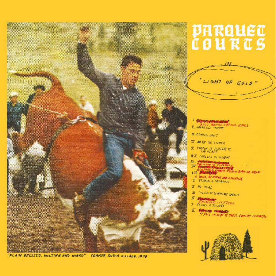 Parquet Courts Light Up Gold vinyl record by Cease & Desist Records, showing the album cover with vibrant artwork.