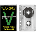 Cassette tape of The Vandals' "Peace Thru Vandalism" album by Cease & Desist Records with colorful cover art.