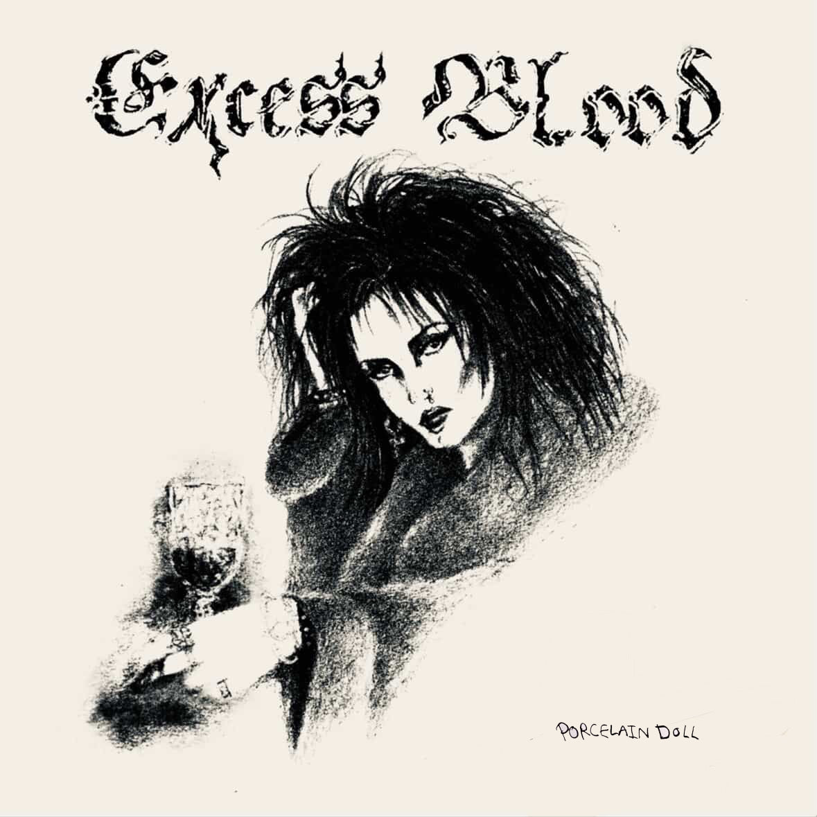 Close-up of the vinyl cover featuring the "EXCESS BLOOD" porcelain doll artwork by Cease & Desist Records.