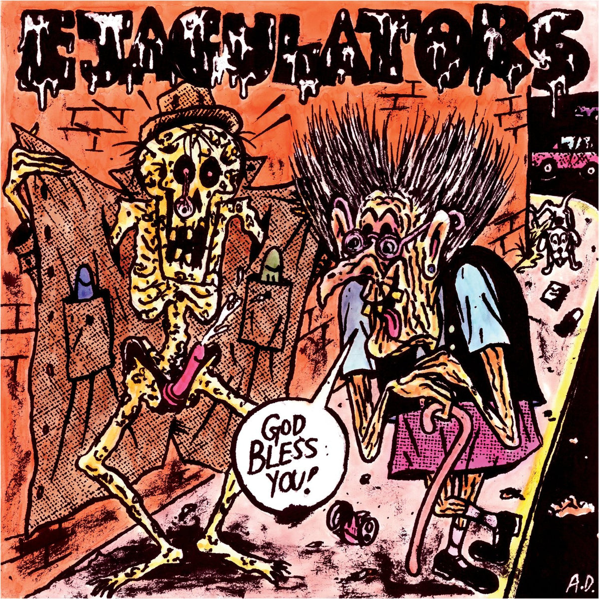 Cover art for Ejaculators' "God Bless You" 7-inch vinyl EP released by Cease & Desist Records, featuring bold graphic design.