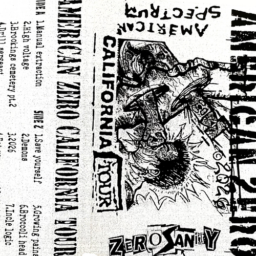 American Spectrum/Zero Sanity cassette from Cease & Desist Records, displayed in a clear case with cover art visible.