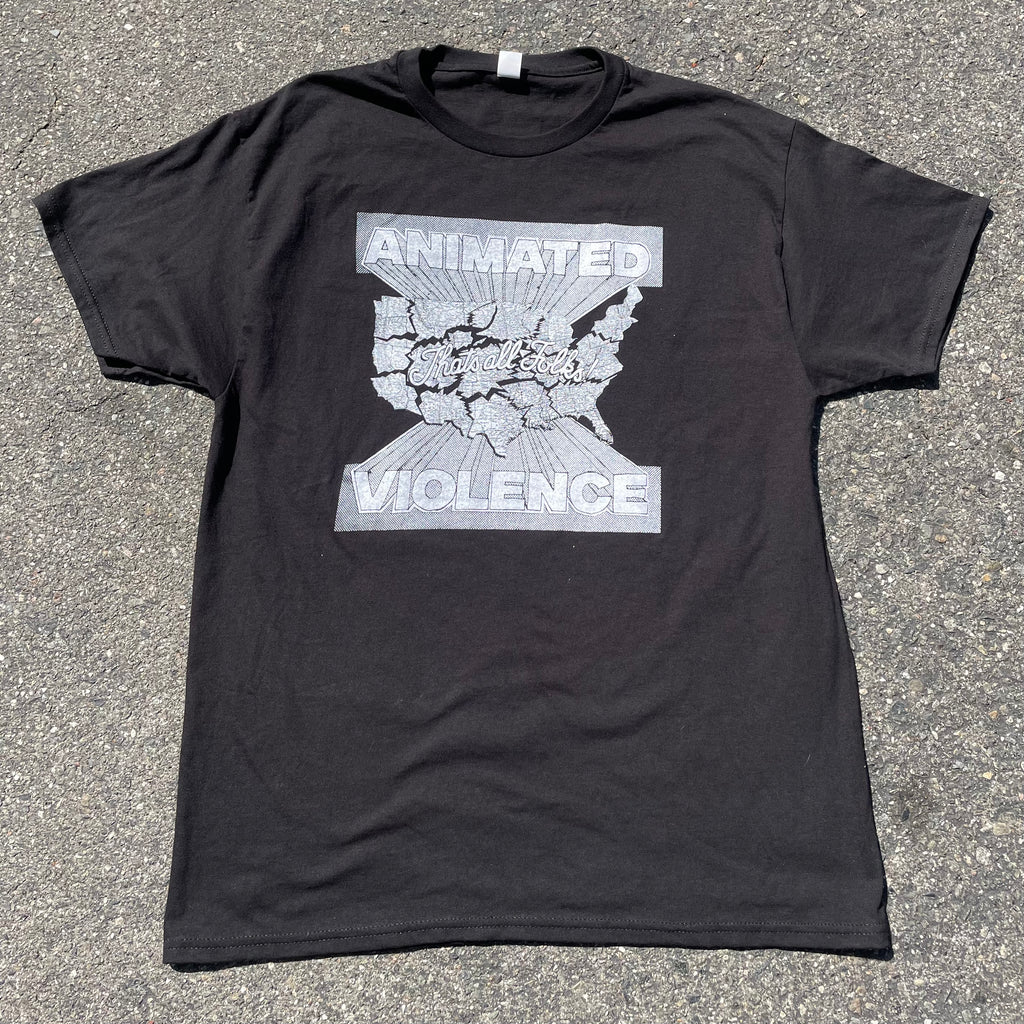 Animated Violence T-Shirt by Cease & Desist Records, featuring bold graphic design on a casual clothing shirt.