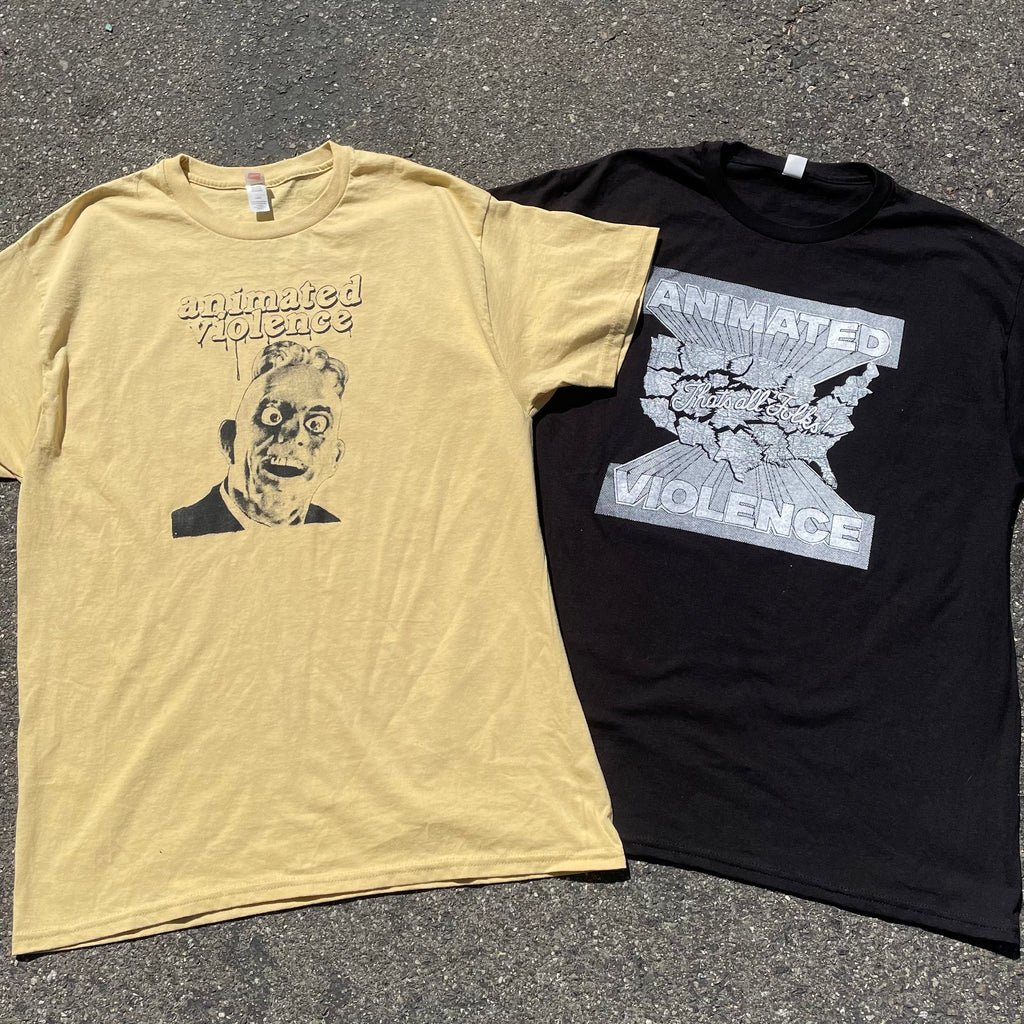 Animated Violence T-Shirt by Cease & Desist Records, featuring a colorful graphic design on a casual cloth shirt.
