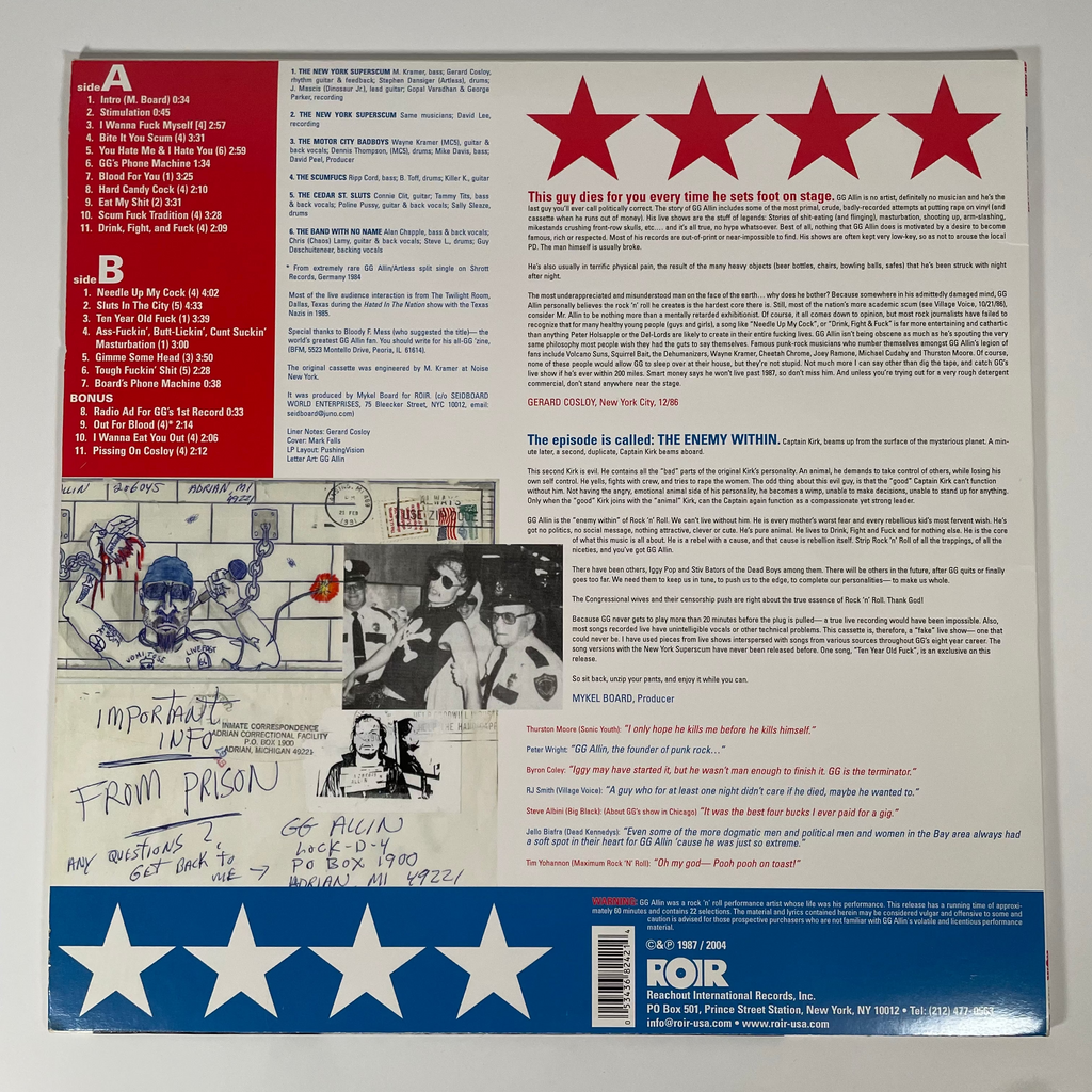 USED: GG Allin- Hated in the Nation 12" LP RE - Cease & Desist Records