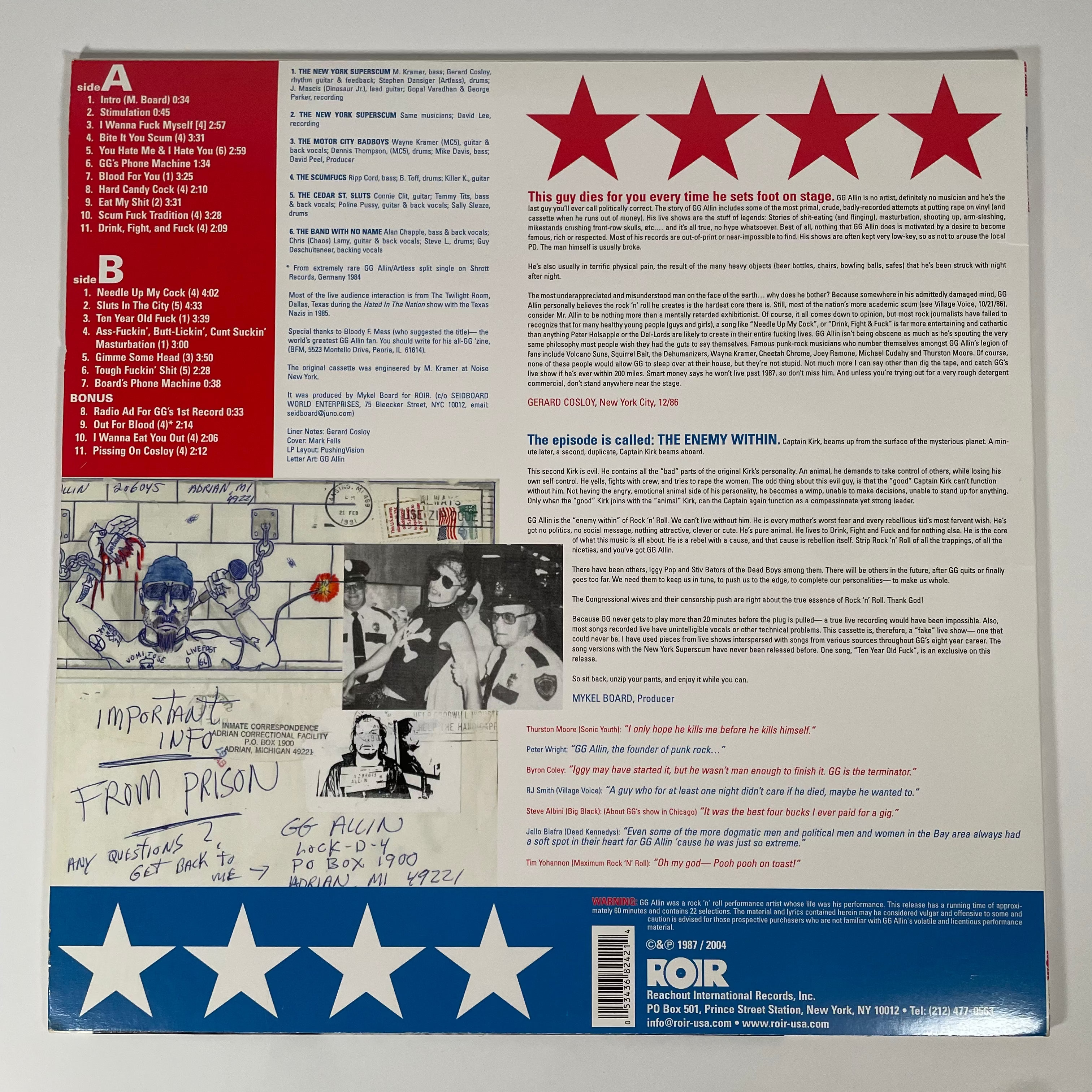 USED: GG Allin- Hated in the Nation 12" LP RE - Cease & Desist Records