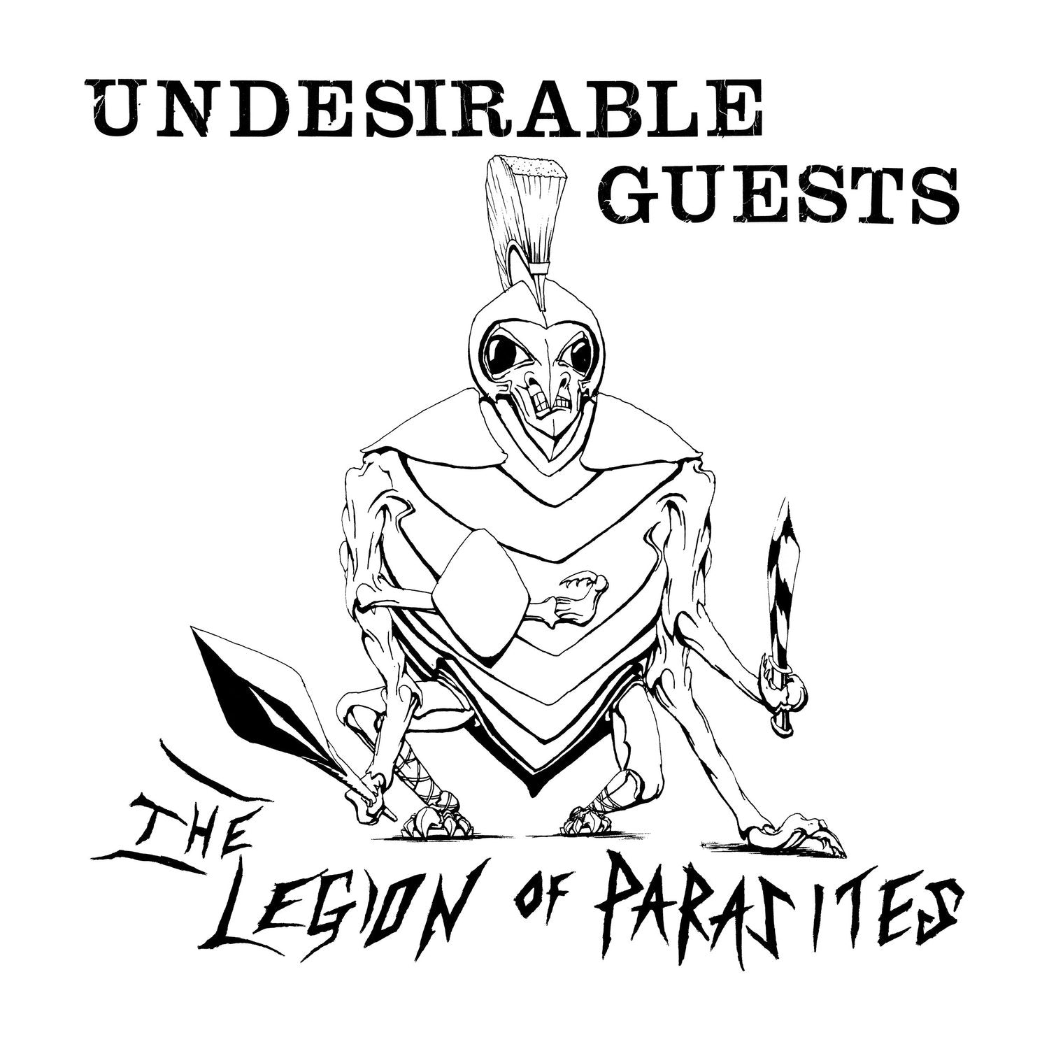 Front cover of "The Legion of Parasites - Undesirable Guests" 12-inch book by Cease & Desist Records featuring artwork.