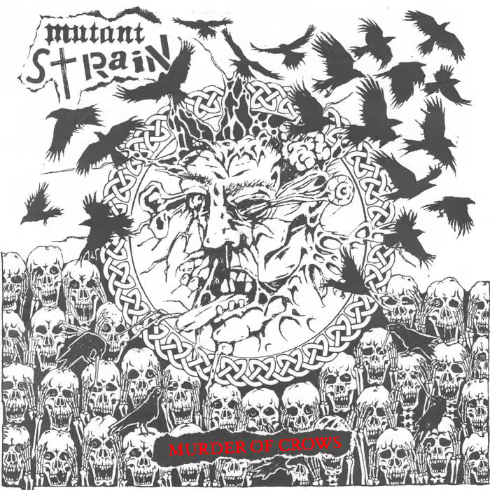 A 12-inch vinyl record titled "Murder of Crows" by Mutant Strain, with album artwork visible on the Cease & Desist Records release.