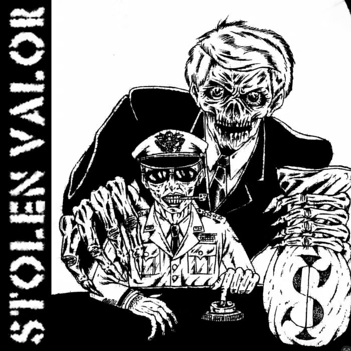 Cease & Desist Records Stolen Valor Demo cassette with black case and white label, showcasing the album cover artwork.