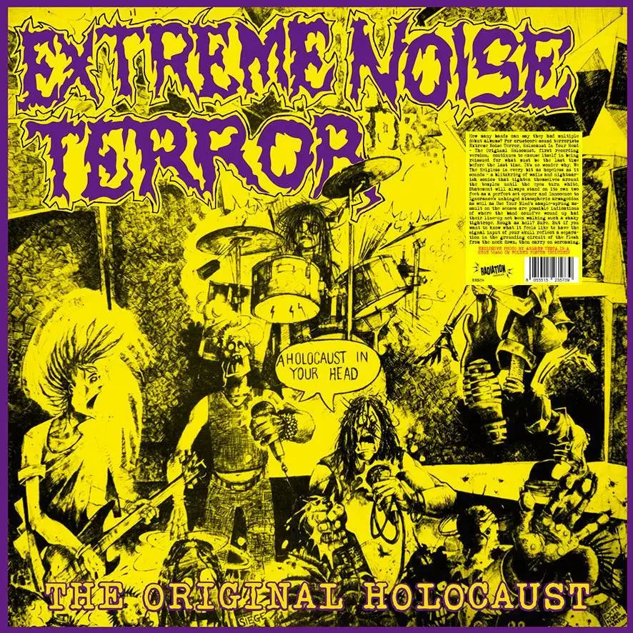 Black vinyl LP of Extreme Noise Terror's "The Original Holocaust" album by Cease & Desist Records, featuring artwork on the cover.