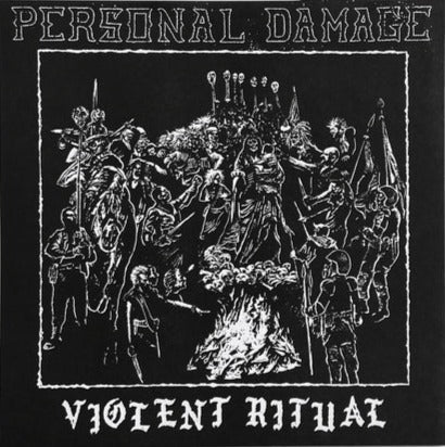 7-inch vinyl record titled Personal Damage: Violent Ritual by Cease & Desist Records, featuring dark, intense artwork on the cover.