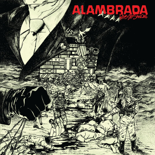 12-inch vinyl record of "Ríos de Sangre" by ALAMBRADA, featuring dark artwork and heavy metal design from Cease & Desist Records.